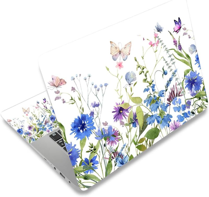 Lauspuck Laptop Skin Sticker Decal, 12" 13" 13.3" 14" 15" 15.4" 15.6 inch Universal Vinyl Notebook Skin Sticker Cover Art Protector Decal with Free 2 Wrist Pads, Beautiful Floral White - Image 1